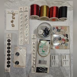 Assorted Vintage Sewing Buttons and Threads